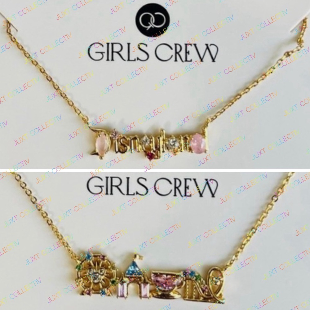 Disney Parks x Girls Crew Disneyland Attractions Icons Logo CZ Gold Necklace Set